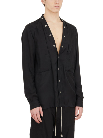 Shop Rick Owens Long-sleeved Button-up Shirt In Black