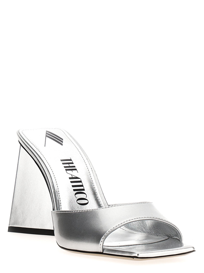 Attico Devon Metallic Platform Open Square Toe Mules In Silver