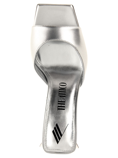 Attico Devon Metallic Platform Open Square Toe Mules In Silver