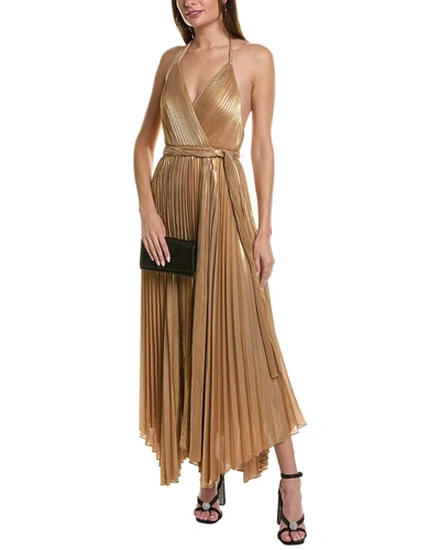 Shop Alice And Olivia Womens Arista Pleated Maxi Dress, 8 In Brown