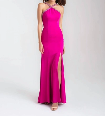 Shop Madison James Sparkling Straps Gown In Fuschia In Pink