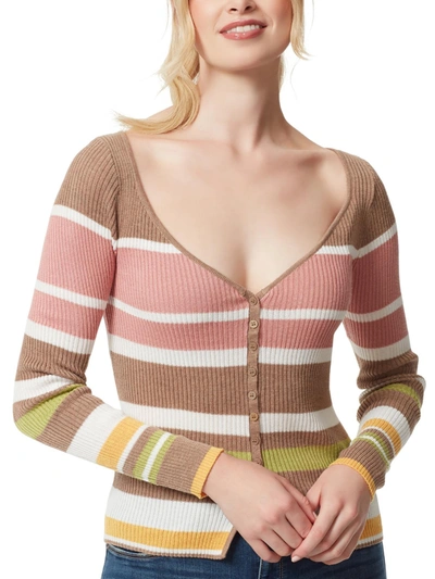 Shop Jessica Simpson Hollie Womens Striped Button-down Cardigan Sweater In Brown