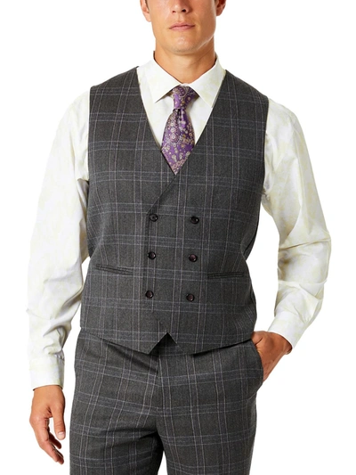 Shop Tayion By Montee Holland Asupreme Mens Wool Blend Plaid Suit Vest In Grey