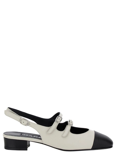 Shop Carel Paris 'abricot' White Slingback Mary Janes With Contrasting Toe In Leather Woman In Beige