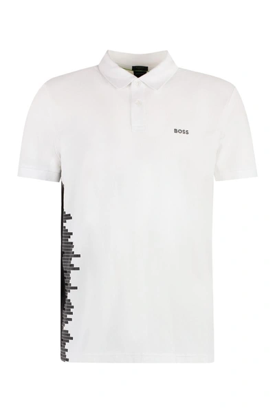 Shop Hugo Boss Boss Short Sleeve Cotton Pique Polo Shirt In White