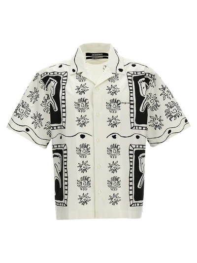 Shop Jacquemus 'la Chemise Jean' Shirt In White/black
