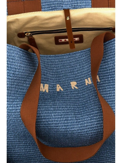 Shop Marni Large Shopping Bag With Logo Embroidery In Brown