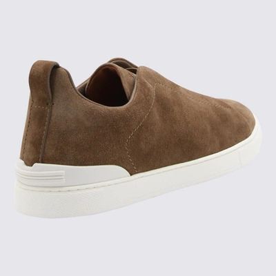 Shop Zegna Taupe Suede Slip On Sneakers In Beige