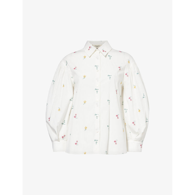 Shop Weekend Max Mara Villar Floral-embroidered Cotton Shirt In White