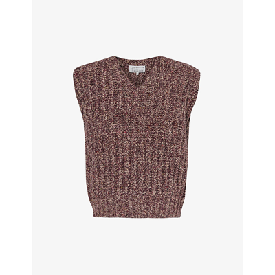 Shop Maison Margiela Chunky-knit V-neck Wool-blend Vest In Bordeaux
