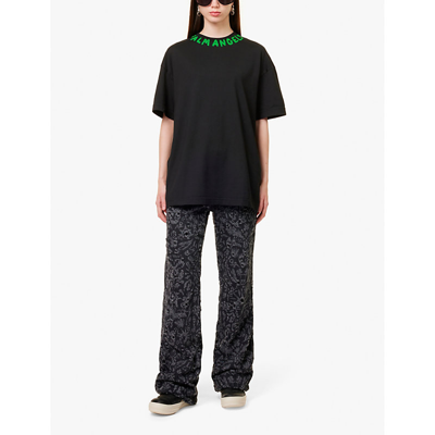 Shop Palm Angels Women's Black Green Seasonal Brand-typography Cotton-jersey T-shirt