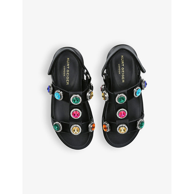 Shop Kurt Geiger London Girls Black/comb Kids Mini Orson Crystal-embellished Leather Sandals 7-10 Years