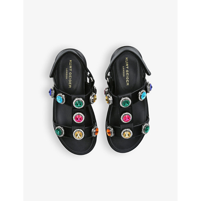 Shop Kurt Geiger Mini Orson Crystal-embellished Leather Sandals 7-10 Years In Black/comb