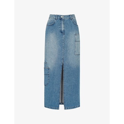Shop Whistles Cora Patch-pocket Denim Maxi Skirt In Blue