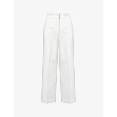 Shop Weekend Max Mara Zircone Wide-leg Mid-rise Cotton And Linen-blend Trousers In Ivory
