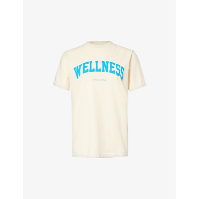 Shop Sporty And Rich Wellness Brand-print Cotton-jersey T-shirt In Cream