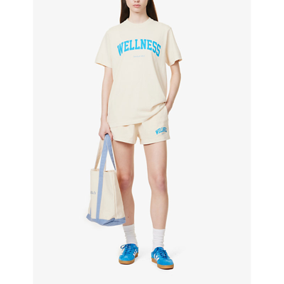 Shop Sporty And Rich Wellness Brand-print Cotton-jersey T-shirt In Cream