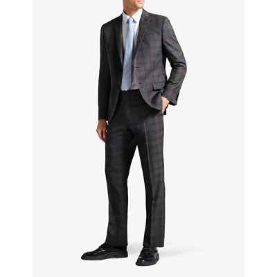 Shop Ted Baker Men's Charcoal Check Slim-fit Straight-leg Wool-blend Trousers
