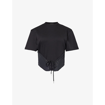 Shop Mugler Corseted-panel Cotton-jersey T-shirt In Black Black