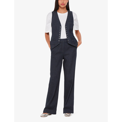 Shop Whistles Women's Navy Joanna Parch-pocket Denim Waistcoat