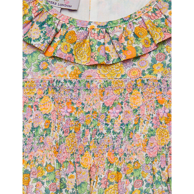 Shop Trotters Girls Lemon Elysian Day Kids Elysian Frilled-collar Floral-print Cotton Dress 2-4 Years