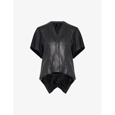 Shop Rick Owens Womens Black Asymmetric V-neck Leather Jacket