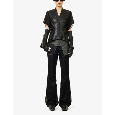 Shop Rick Owens Women's Black Asymmetric V-neck Leather Jacket