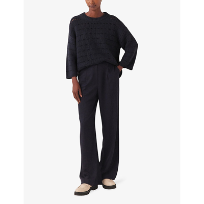 Shop The White Company Wide-leg Mid-rise Woven Trousers In Navy