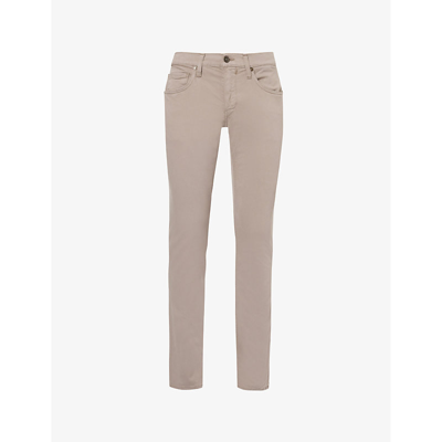 Shop Paige Federal Slim-fit Recycled Cotton-blend Trousers In Cocoa Powder