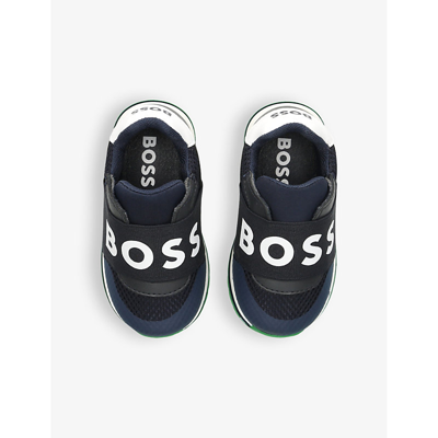 Shop Boss By Hugo Boss Boys Vy Kids Logo-strap Low-top Mesh Woven Trainers In Navy