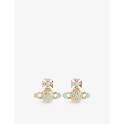 Shop Vivienne Westwood Jewellery Cassie Brass And Enamel Stud Earrings In Gold/creamrose/aqua