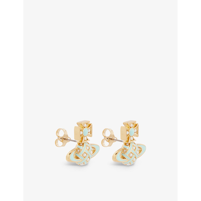 Shop Vivienne Westwood Jewellery Cassie Brass And Enamel Stud Earrings In Gold/creamrose/aqua