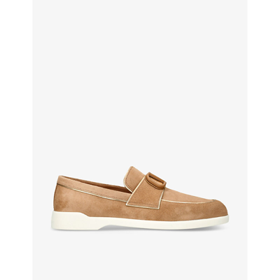 Shop Valentino Leisure Flow Suede Loafers In Tan