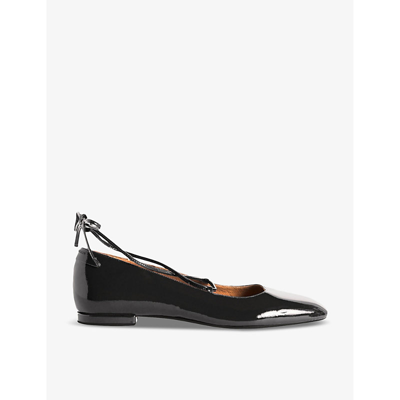 Shop Claudie Pierlot Womens Noir / Gris Augustin Pointed-toe Leather Ballet Flats