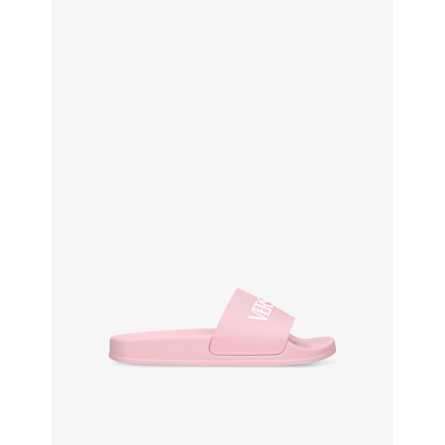 Shop Versace Girls Pale Pink Kids Logo-debossed Rubber Sliders