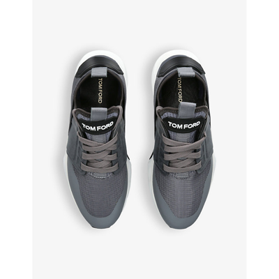 Shop Tom Ford Men's Grey Jago Logo-patch Leather And Shell Low-top Trainers