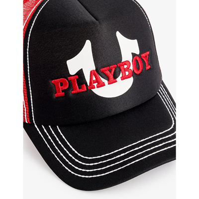 Shop True Religion Men's Black X Playboy Brand-embroidered Mesh Trucker Cap