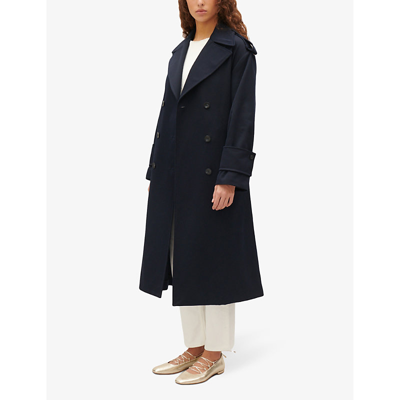 Shop Claudie Pierlot Women's Bleus Wide-collar Belted-waist Cotton Trench Coat