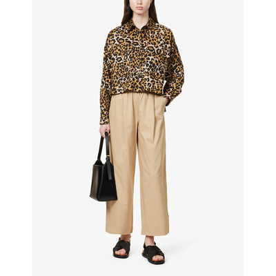 Shop Weekend Max Mara Womens Beige Leopard-print Chest-pocket Cotton Shirt