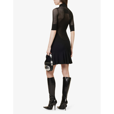 Shop Off-white C/o Virgil Abloh Women's Black Black Arrow Polo-collar Knitted Mini Dress