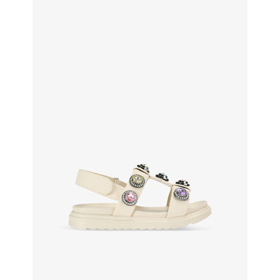 Shop Kurt Geiger Mini Orson Crystal-embellished Leather Sandals 7-10 Years In Pink Comb
