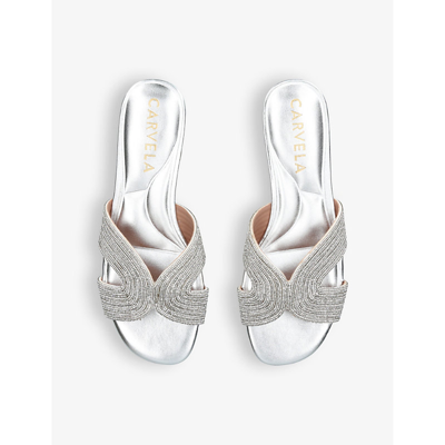 Shop Carvela Gala Crystal-embellished Woven Sandals In Silver