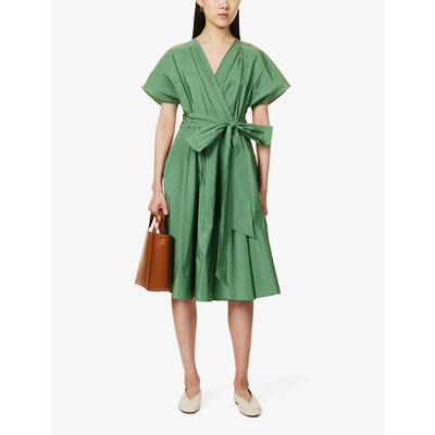 Shop Weekend Max Mara Women's Green Giambo Self-tie Woven Midi Dress