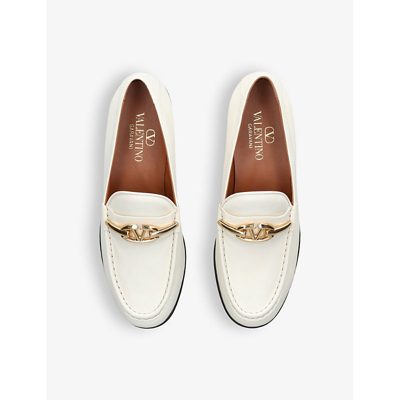 Shop Valentino Vlogo Gate Leather Loafers In Winter Wht
