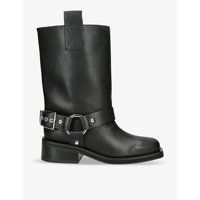 Shop Ganni Women's Black Buckle-embellished Leather Ankle Boots