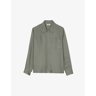Shop Sandro Men's Noir / Gris Chemise Patch-pocket Regular-fit Woven-blend Jacket