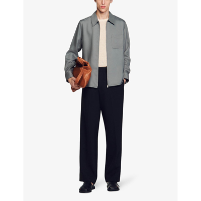 Shop Sandro Mens Noir / Gris Chemise Patch-pocket Regular-fit Woven-blend Jacket