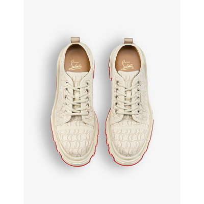 Shop Christian Louboutin Men's Tural Panamic Dune Jacquard-logo Canvas And Leather Derby Shoes In Natural