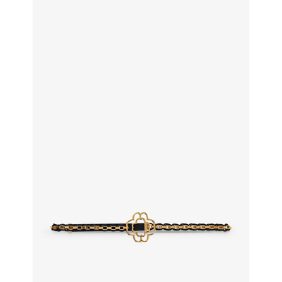Shop Maje Womens Noir / Gris Clover Logo-buckle Leather And Chain Belt