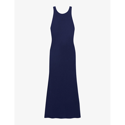 Shop Claudie Pierlot Women's Bleus Round-neck Sleeveless Satin Midi Dress